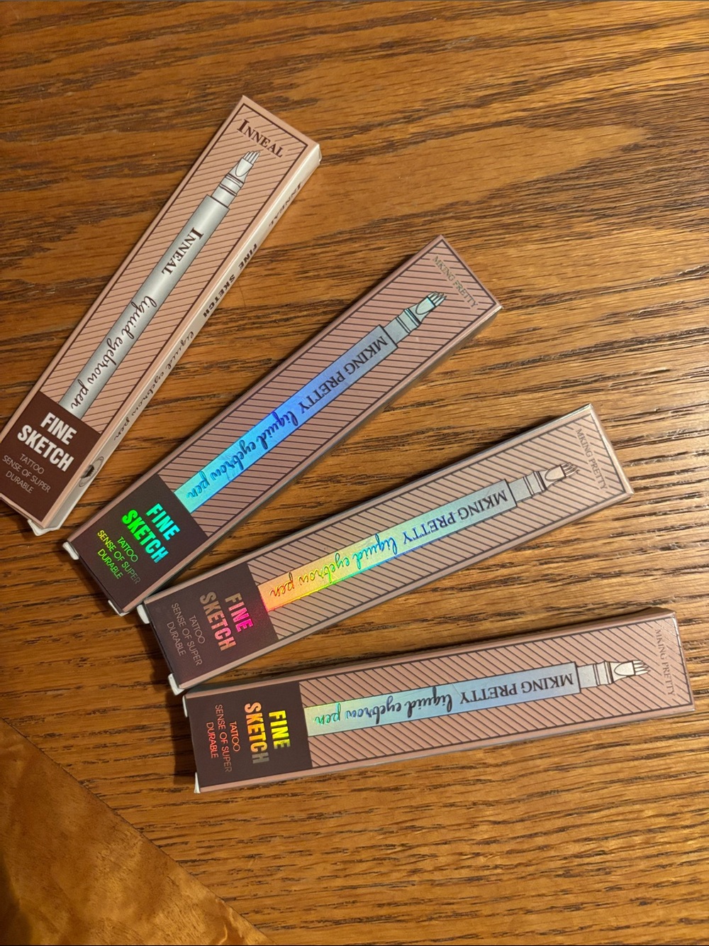 NIP Inneal Fine Sketch Liquid temp Tattoo Sketch Eyebrow Pen 4pc Set Brown Black